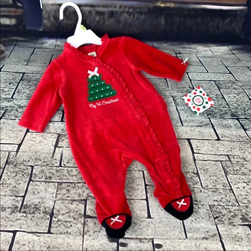 Little Me 1st Christmas Red Velour Graphic Onsie - Picture 2 of 9